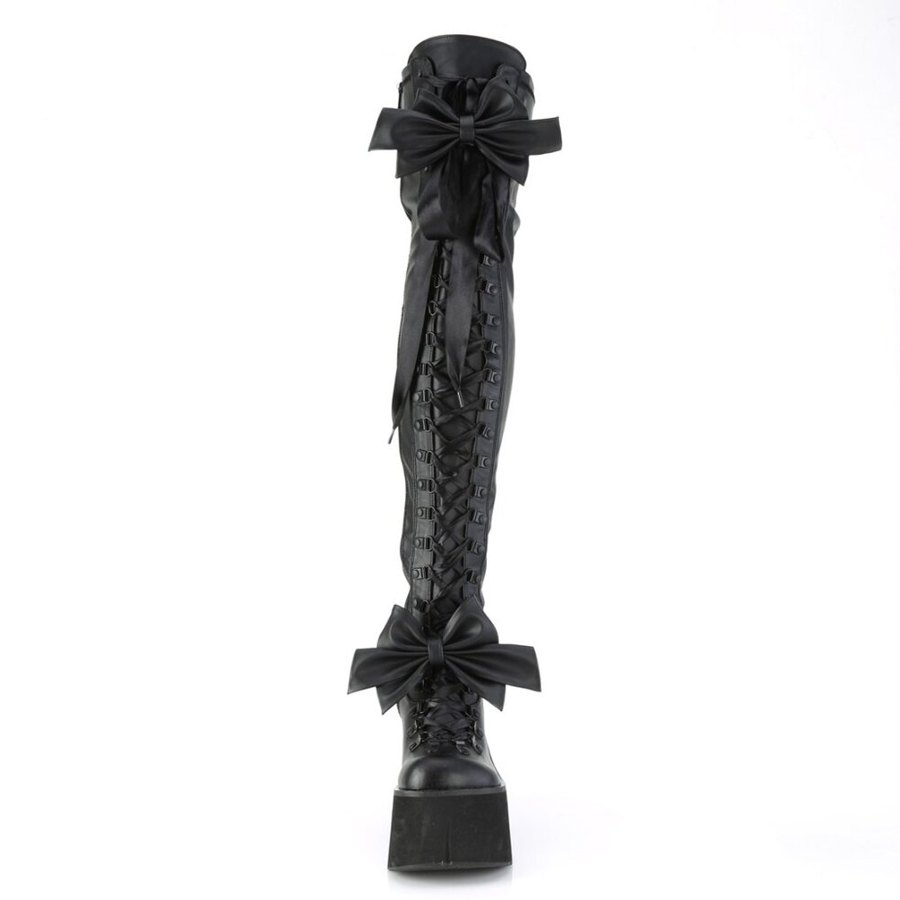 Goth Bow Lace Up Platform Thigh High Boots